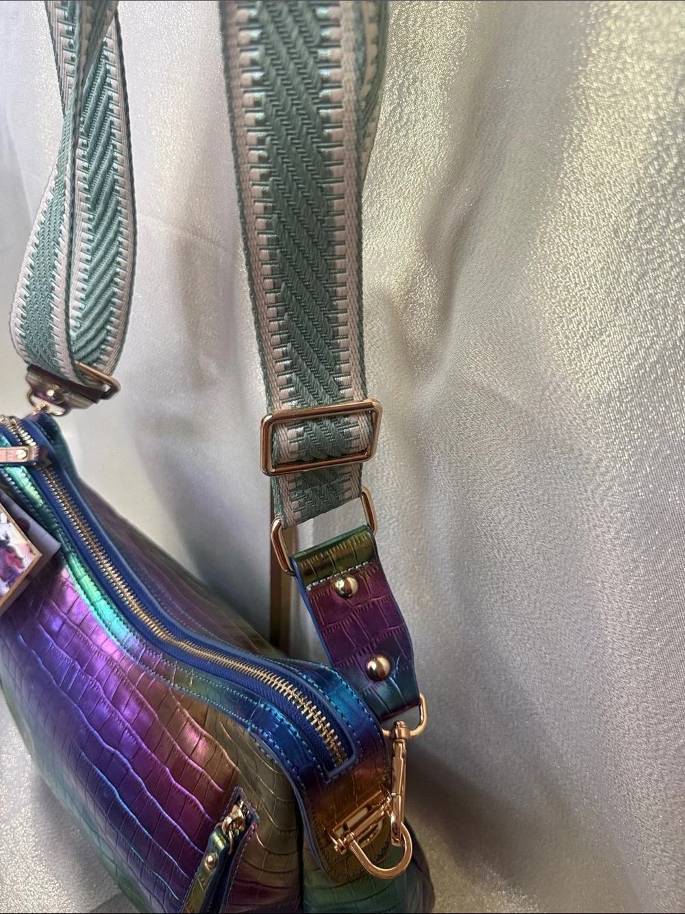 Sharif Iridescent Croc-Embossed Shoulder Bag in Multicolor